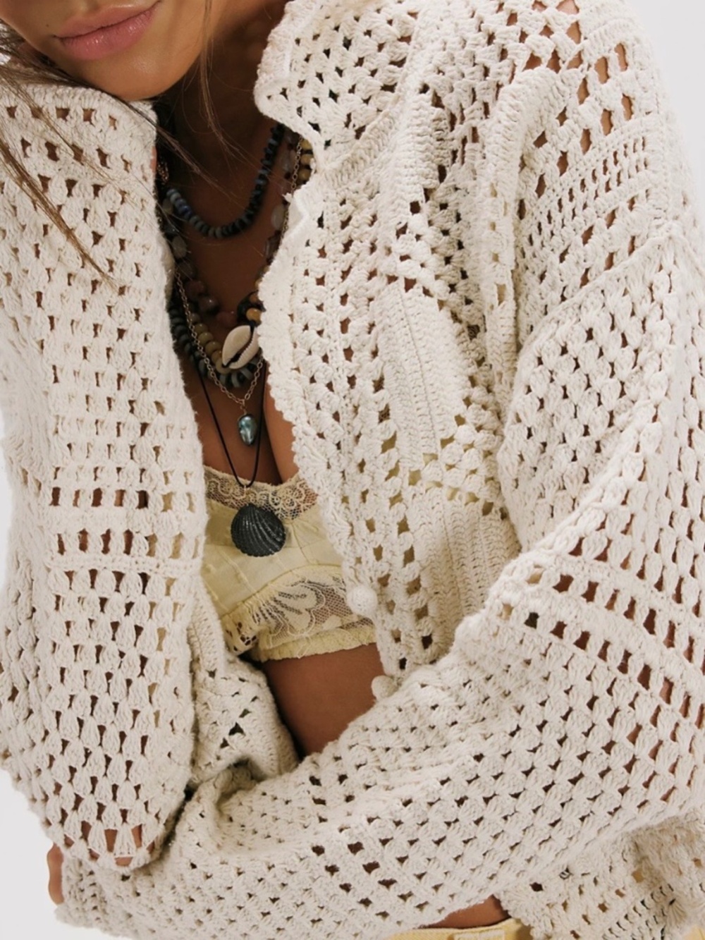 NWOT Free People We The Free Friend of a Friend Crochet Cardigan Sweater Cream M
